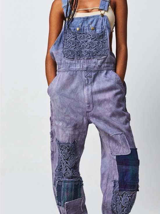 Free People Pants - Free People Lavender Patchwork Lace Overalls